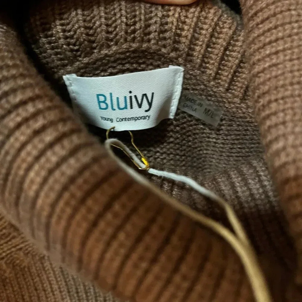 BluIvy Knit Chunky Turtleneck Sweater Oversized Pullover Dress- Size M/L- NWT - Picture 3 of 5